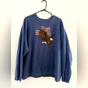 VTG Eagle American Flag USA Sweatshirt Crewneck Pullover Navy Blue Size L XL